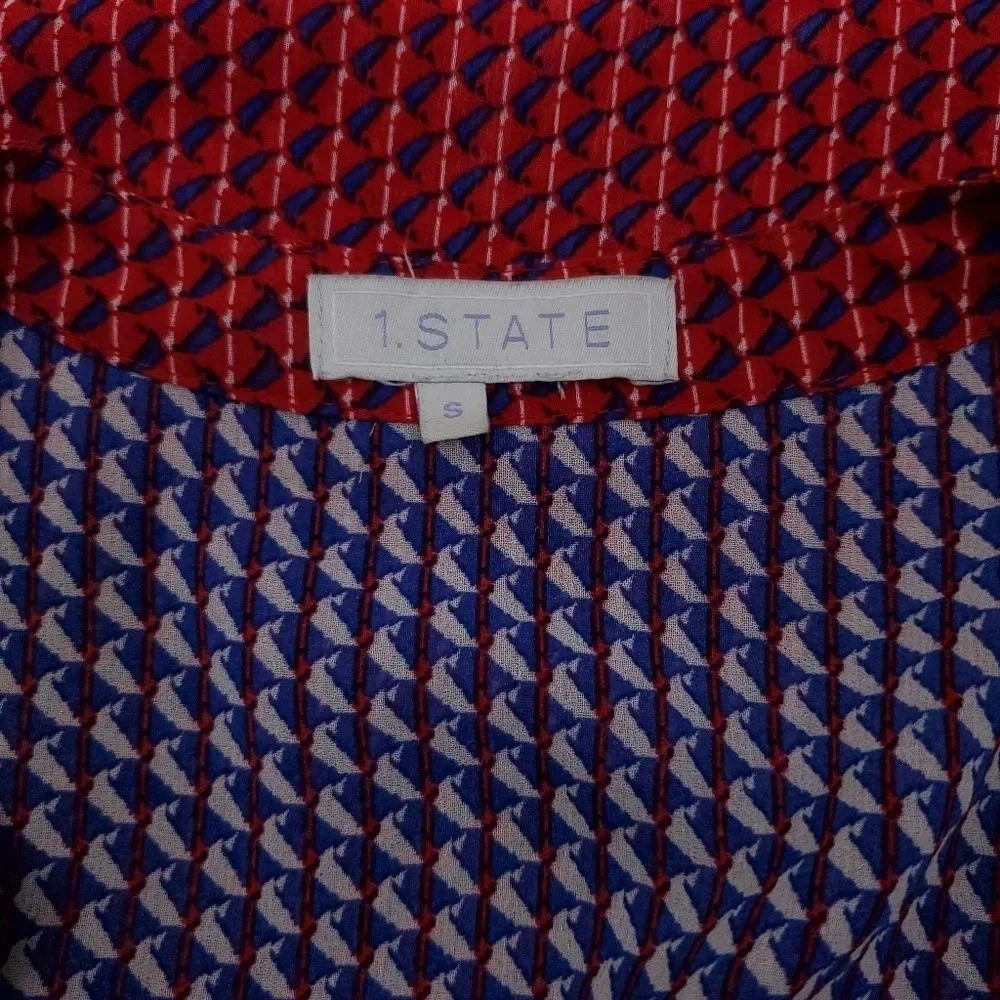 1. State Blue/ Red GeoSheer Printed Blouse size S - Picture 7 of 8